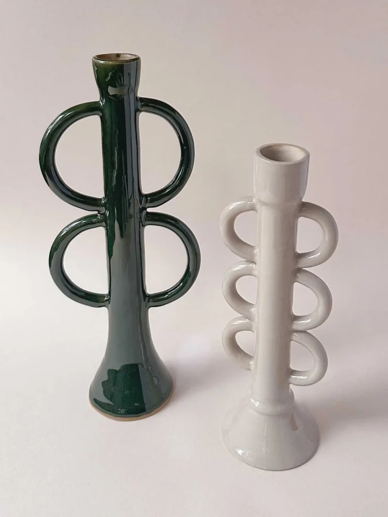 Bougeoir avec anses double et triple, Poterie fait main, Studio Alchimies, Céramique