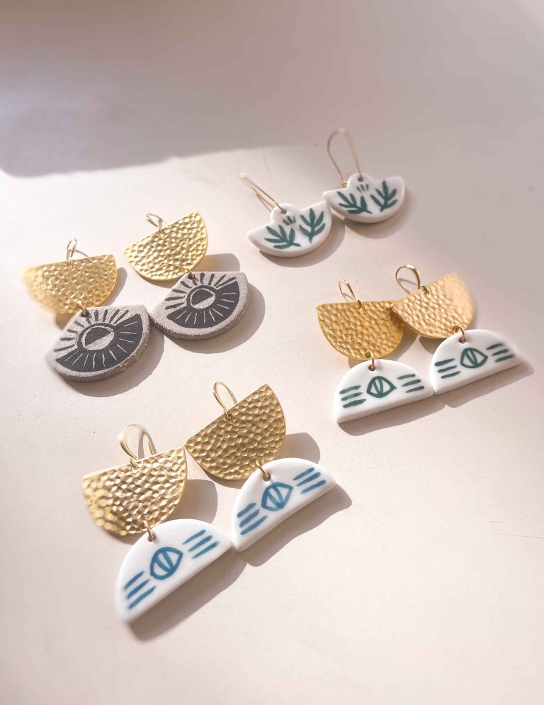 bijoux faits mains, céramiques, porcelaine, plaqués or