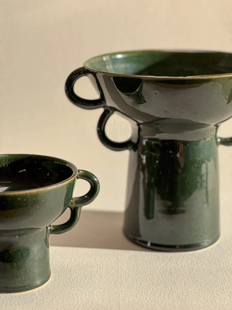Coupelle à pied avec anses double, Poterie fait main, Studio Alchimies, Céramique